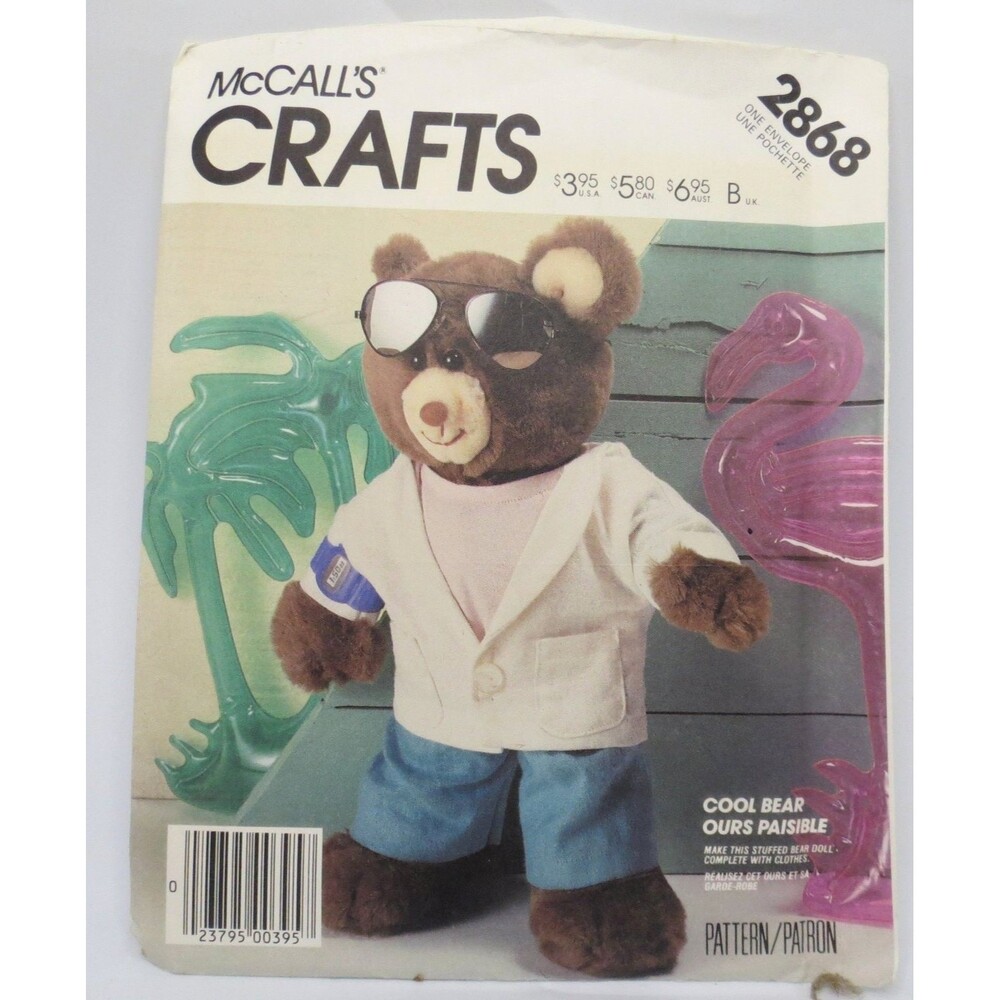 McCall's Crafts 2868 Cool Bear Stuffed Doll & Clothes One Size 80s Vintage